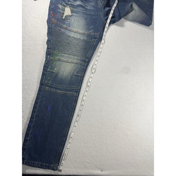 Switch Remarkable Jeans 40x32 Slim Taper Moto Distressed Paint - Picture 8 of 10